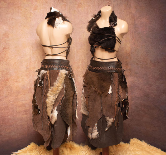 Long Leather & Fur Skirt: Prehistoric Primitive skirt