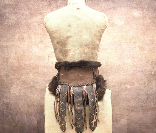 Gladiator Fur Leather Belt: Viking Battle Costume belt