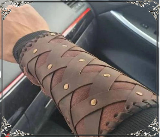 Leather Bracers: Woodland Medieval Vambraces - Cosplay Pair cuffs