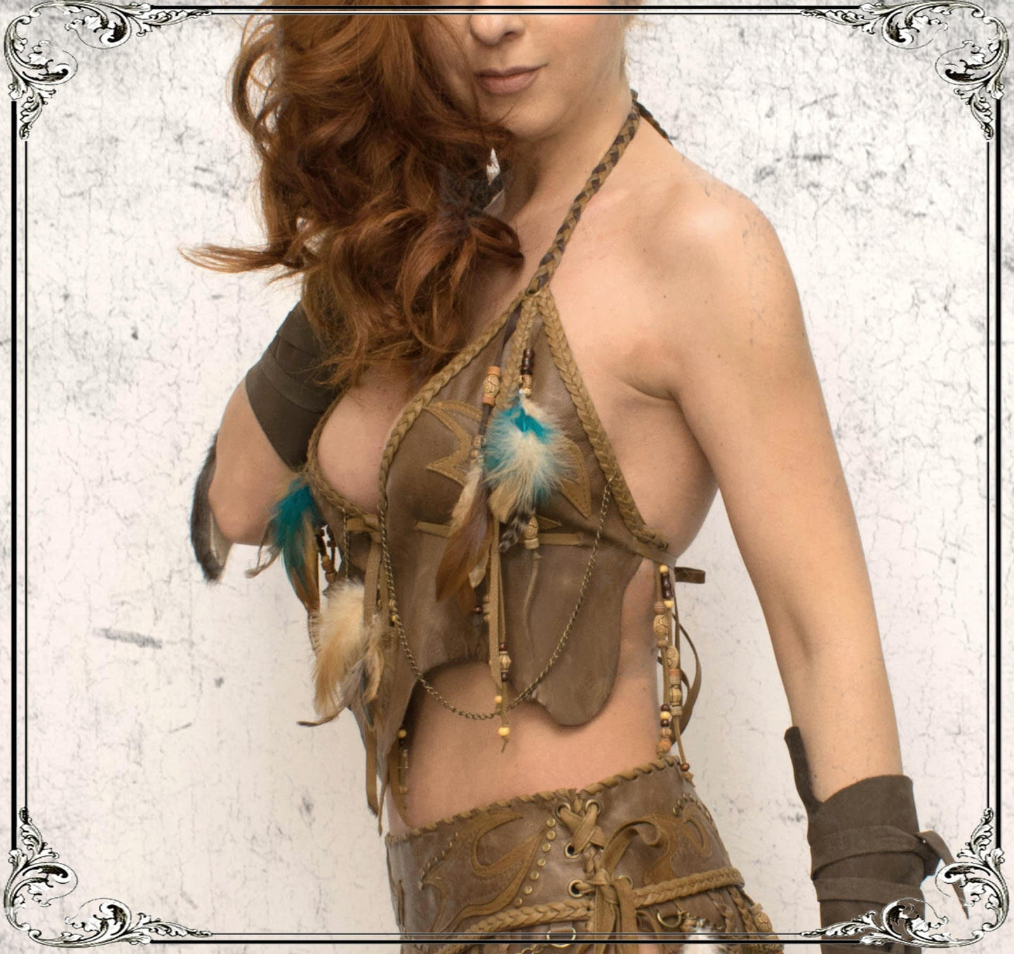 Leather Halter Bra Top: Hand Braided Tribal crop top