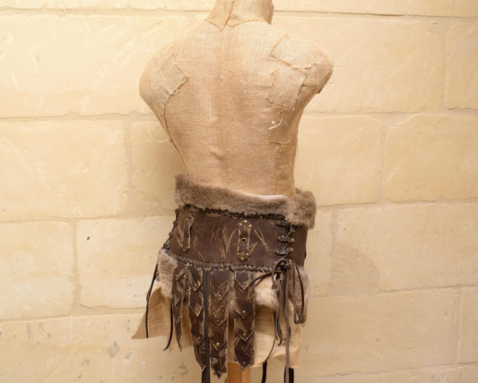 Distressed Leather Gladiator Belt: Fur skirt, Viking Cosplay Armour