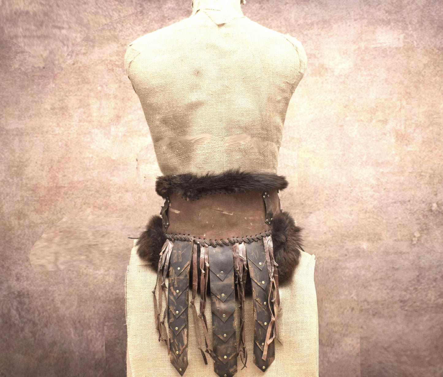 Gladiator Fur Leather Belt: Viking Battle Costume belt