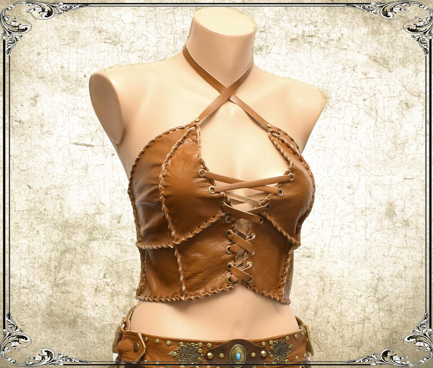 Handmade Leather Shieldmaiden Crop Top: Norse Warrior bra