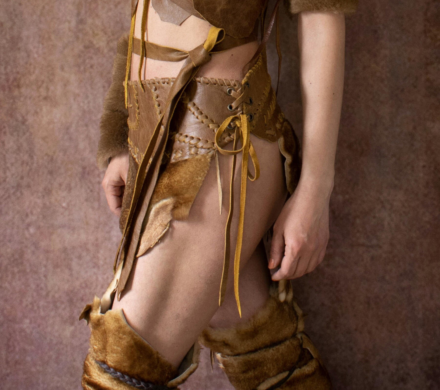Tribal Fur & Leather Loincloth Skirt: Viking Pagan Style