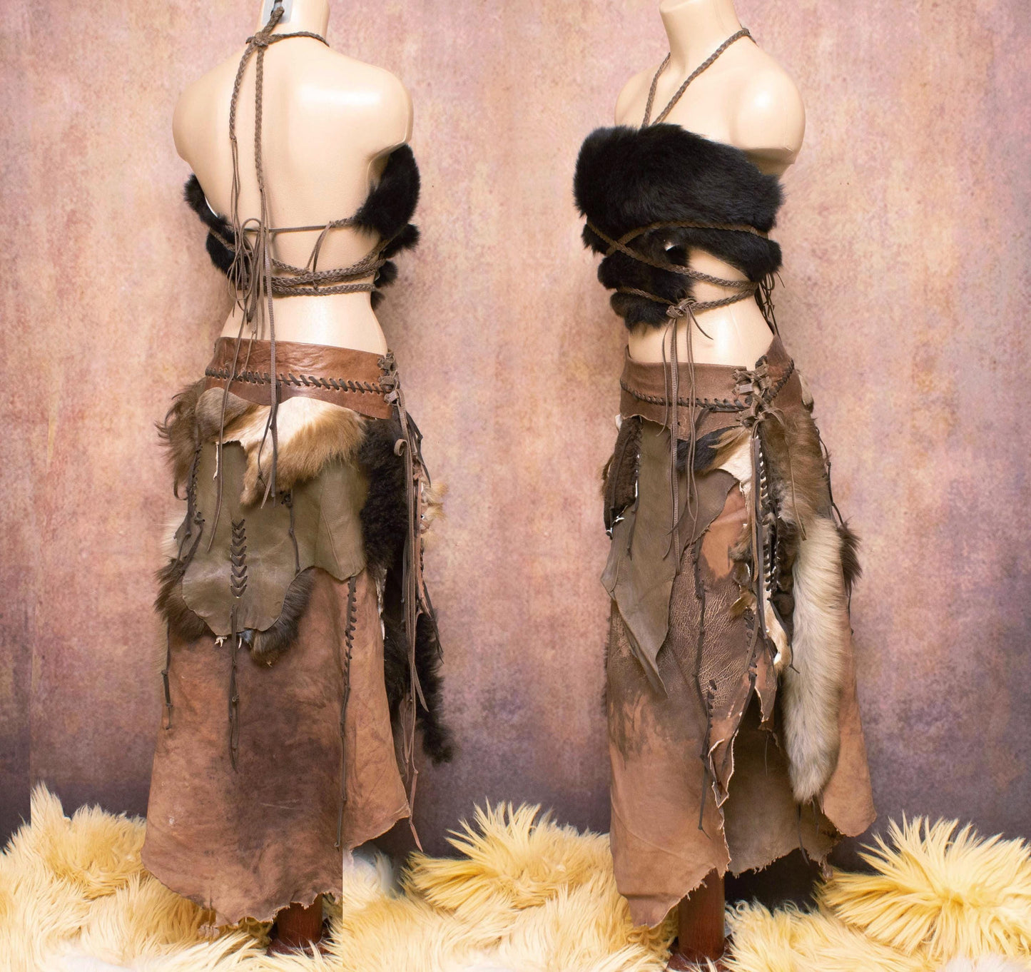 Leather & Fur tribal Skirt: Prehistoric Primitive Style skirt