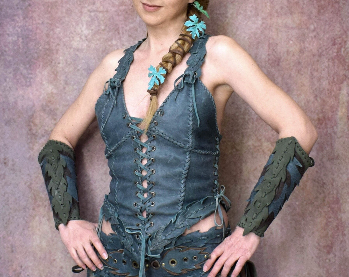 Handmade Leather Elven Corset Top: Green Warrior Cosplay Vest