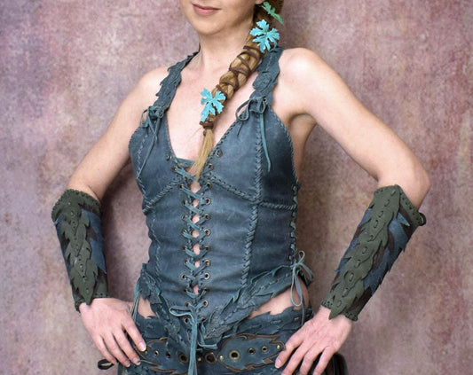 Handmade Leather Elven Corset Top: Green Warrior Cosplay Vest