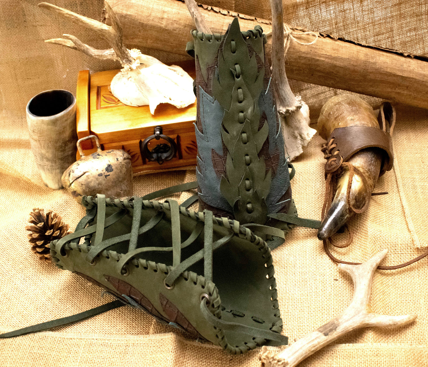 Solid Forest leaves vambraces, elf warrior Leather cuffs, wrist covers