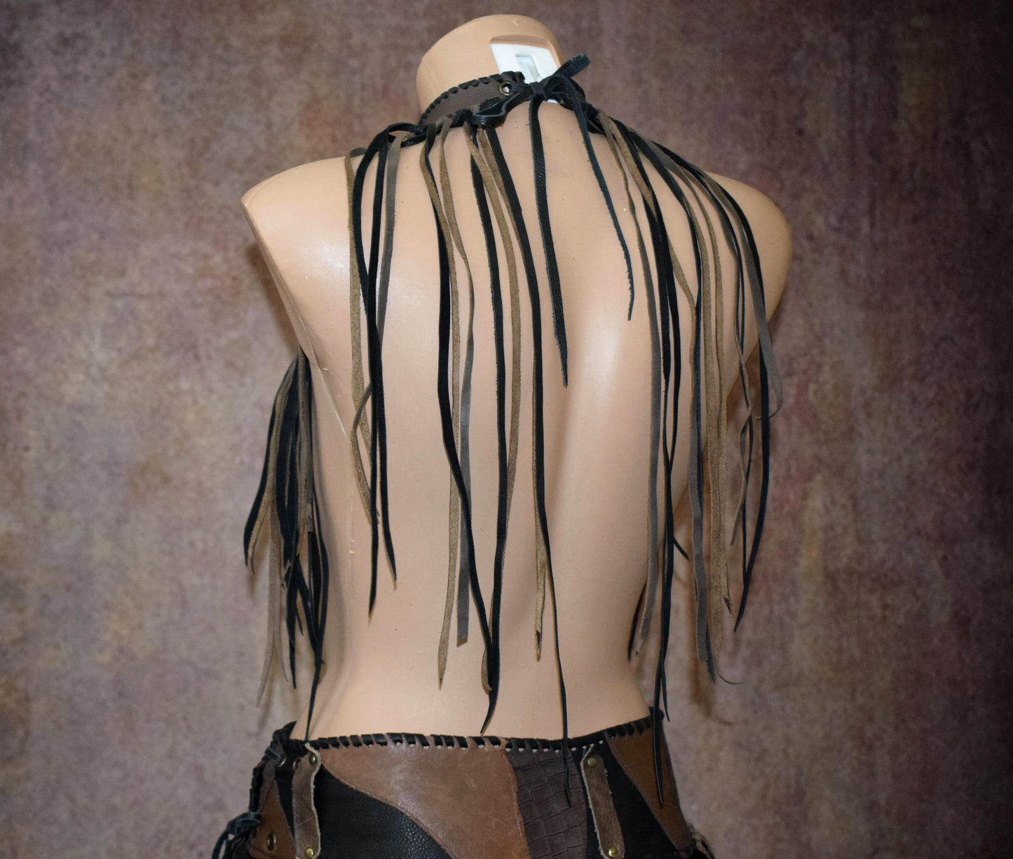 Fringed Leather Choker: Viking Warrior Gorget, Cosplay Collar