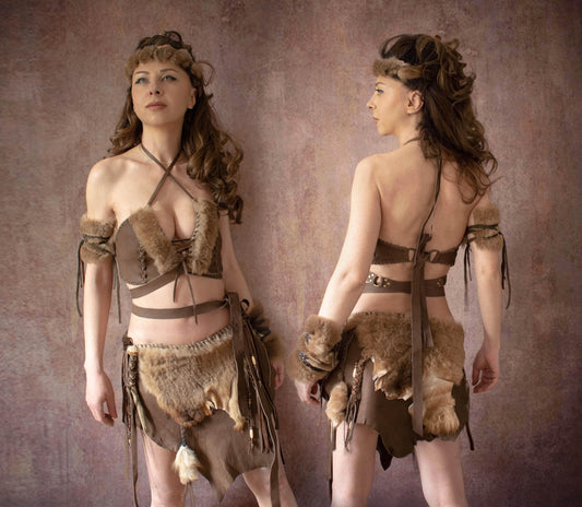 Fur Leather skirt: Barbarian Viking Costume - Handmade