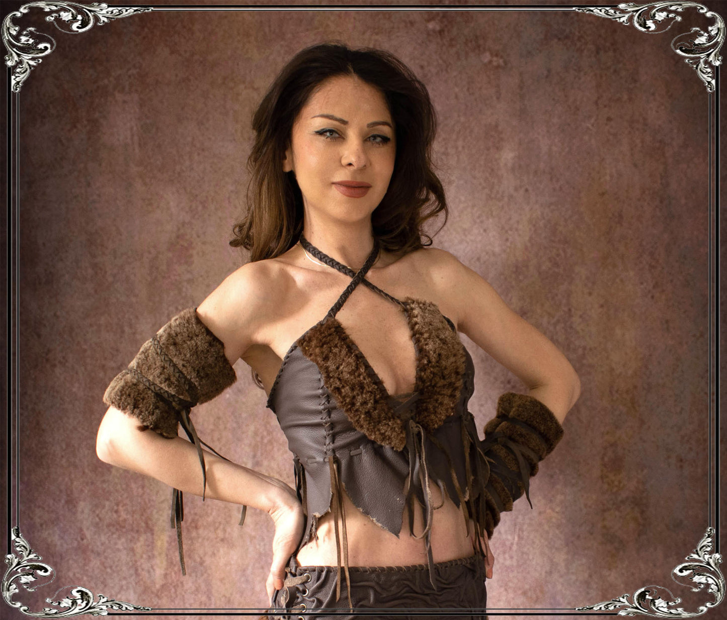 Tribal Leather & Fur Halter Top: Post Apocalyptic Cosplay bra top