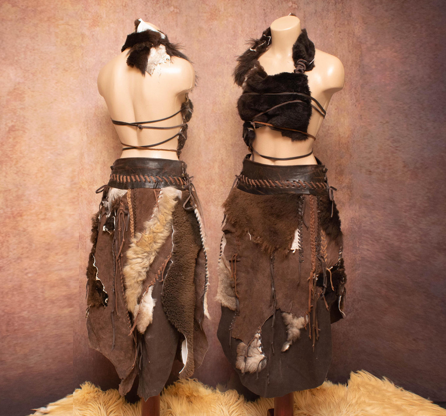 Leather & Fur tribal Skirt: Prehistoric Primitive Style skirt
