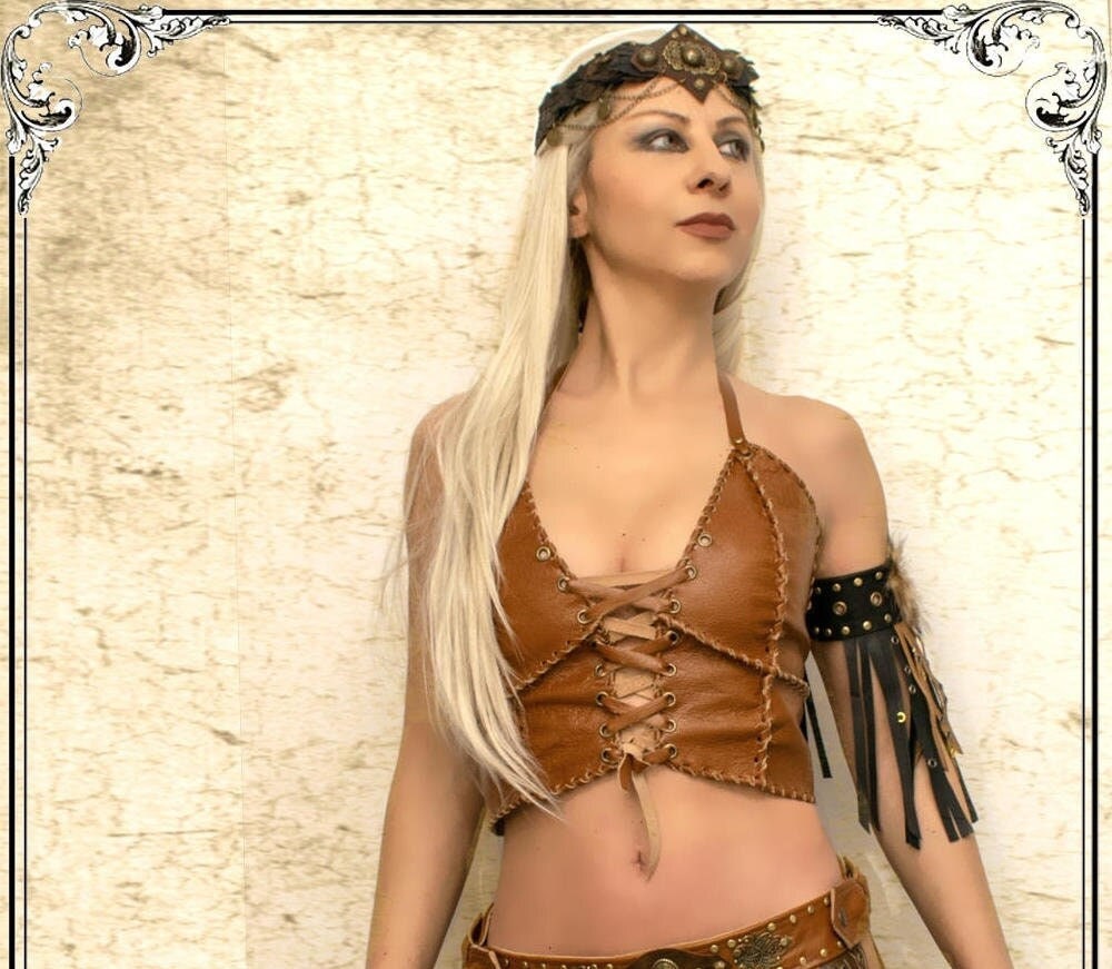 Handmade Leather Shieldmaiden Crop Top: Norse Warrior bra