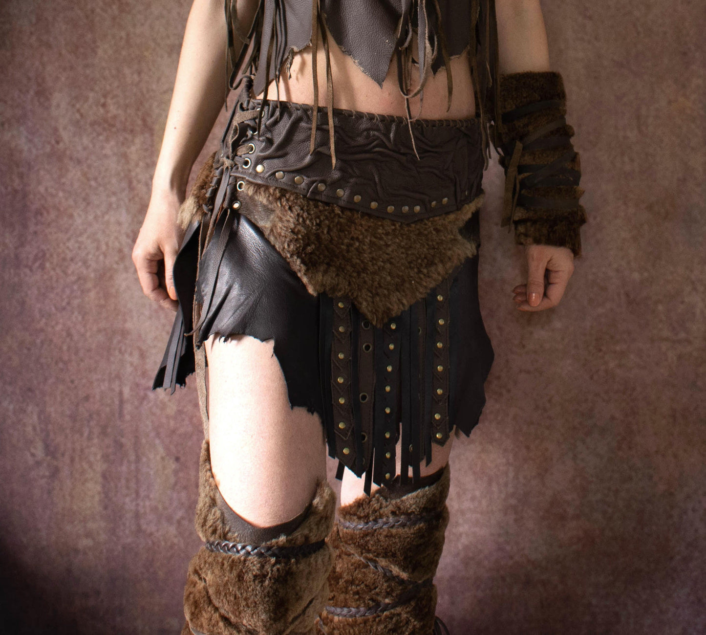 Gladiator Leather & Fur Skirt: Warrior Pagan Style Viking skirt