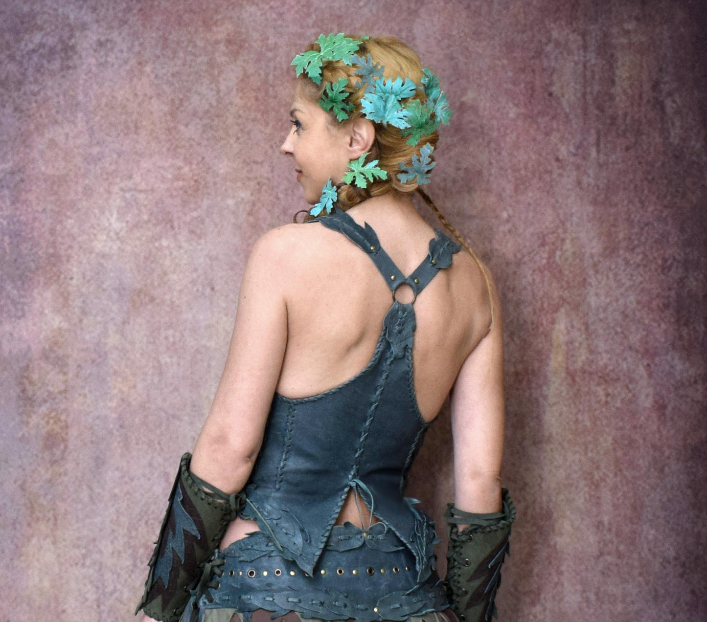 Handmade Leather Elven Corset Top: Green Warrior Cosplay Vest