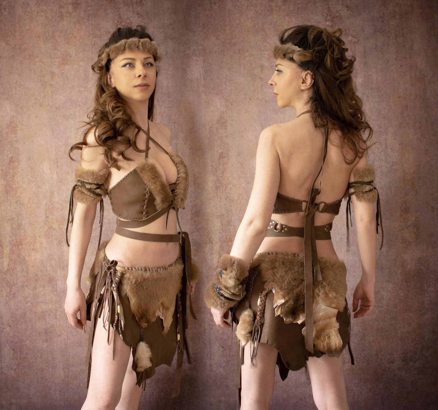 Fur Leather skirt: Barbarian Viking Costume - Handmade