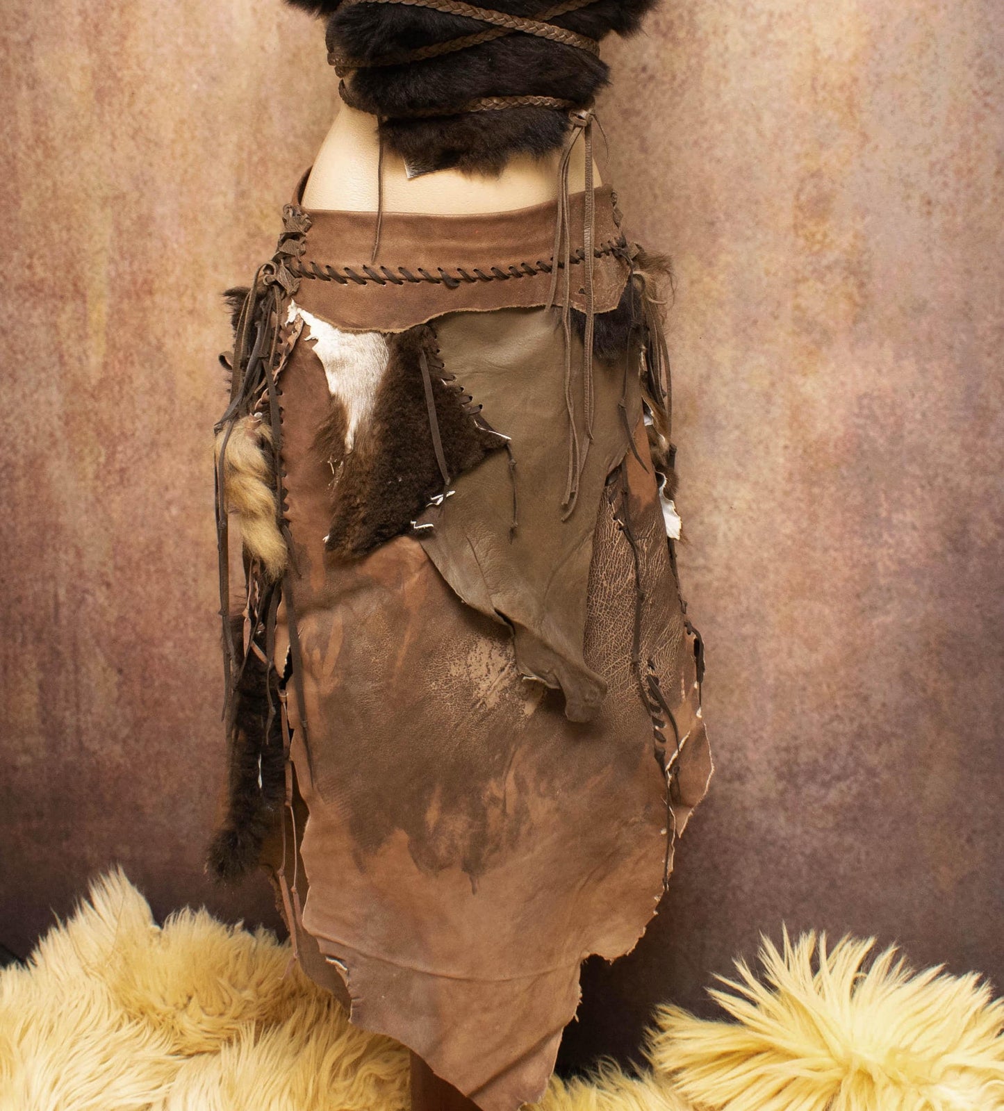 Leather & Fur tribal Skirt: Prehistoric Primitive Style skirt
