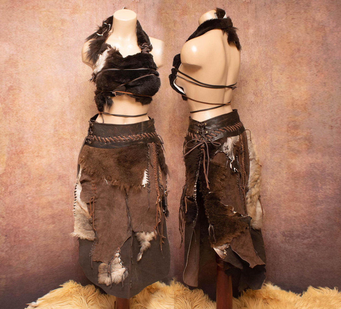 Long Leather & Fur Skirt: Prehistoric Primitive skirt