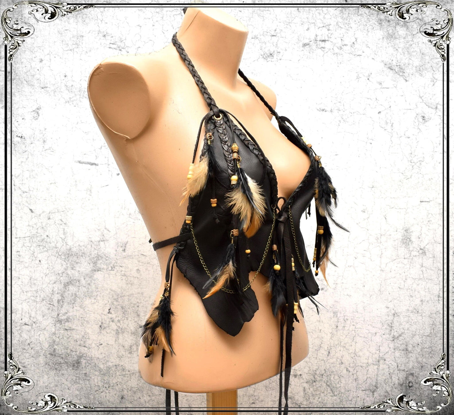 Feather Leather Crop Top: Apocalyptic Tribal Bra Bodice