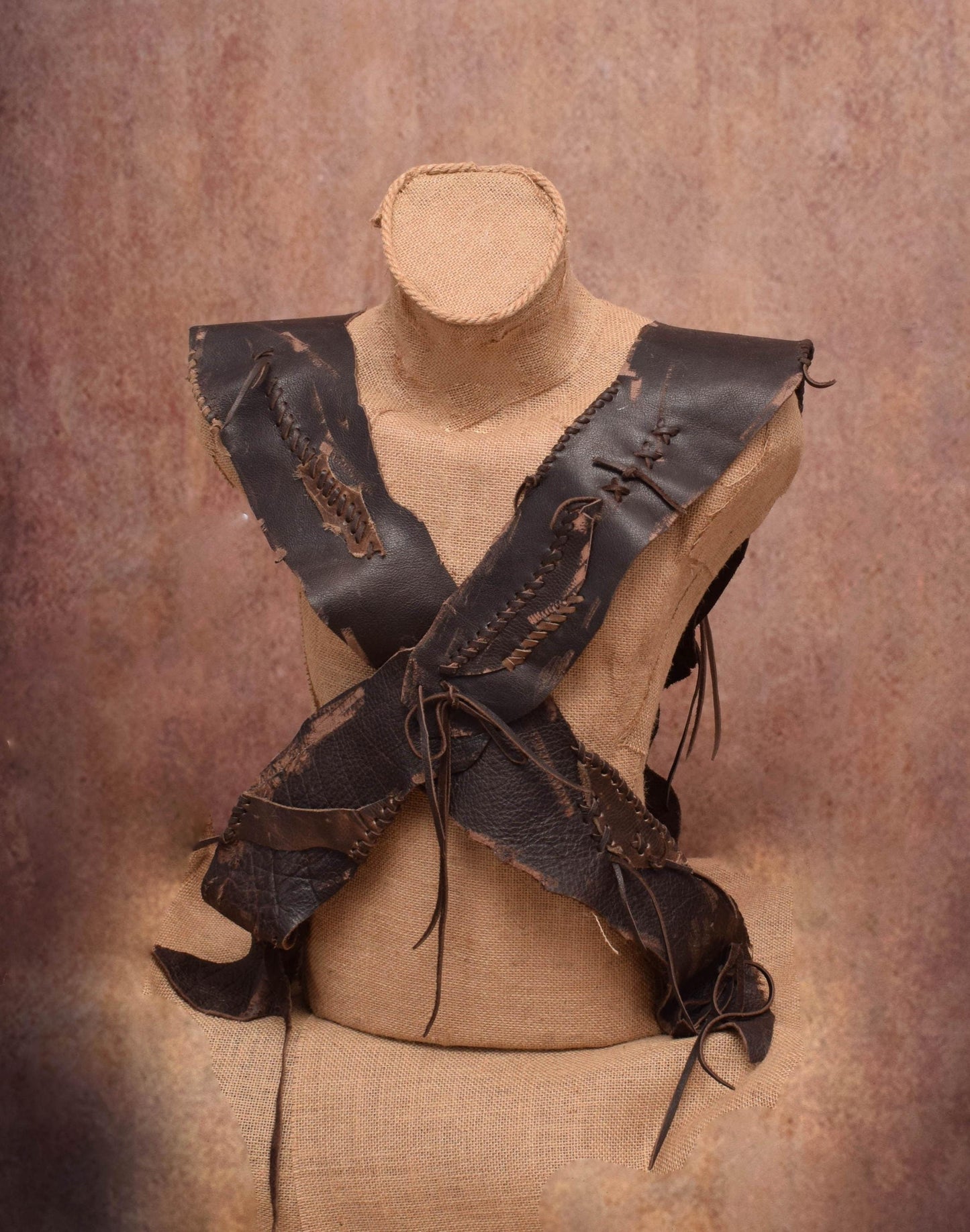 Leather Cross Pauldron: Handmade Hunter Armor, Post-Apocalyptic Vest