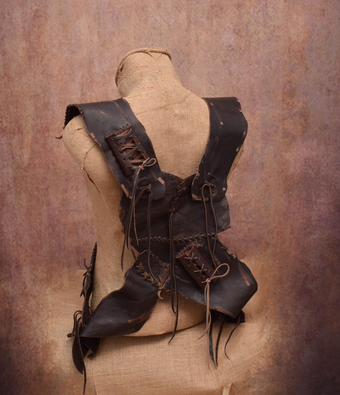 Leather Cross Pauldron: Handmade Hunter Armor, Post-Apocalyptic Vest