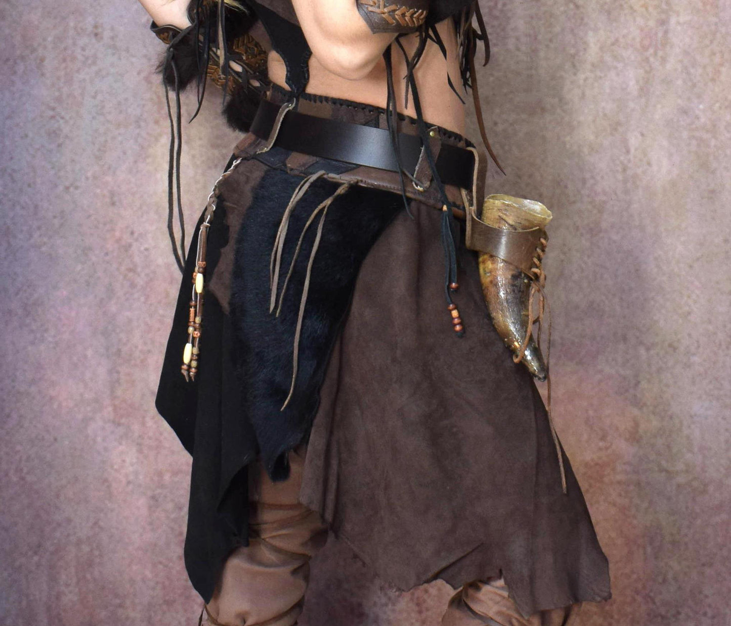 Viking leather skirt, Warrior over skirt, Woodland Fantasy fur leather skirt