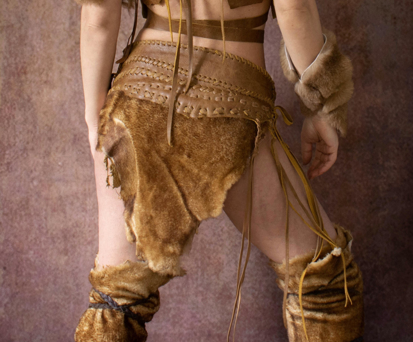Tribal Fur & Leather Loincloth Skirt: Viking Pagan Style