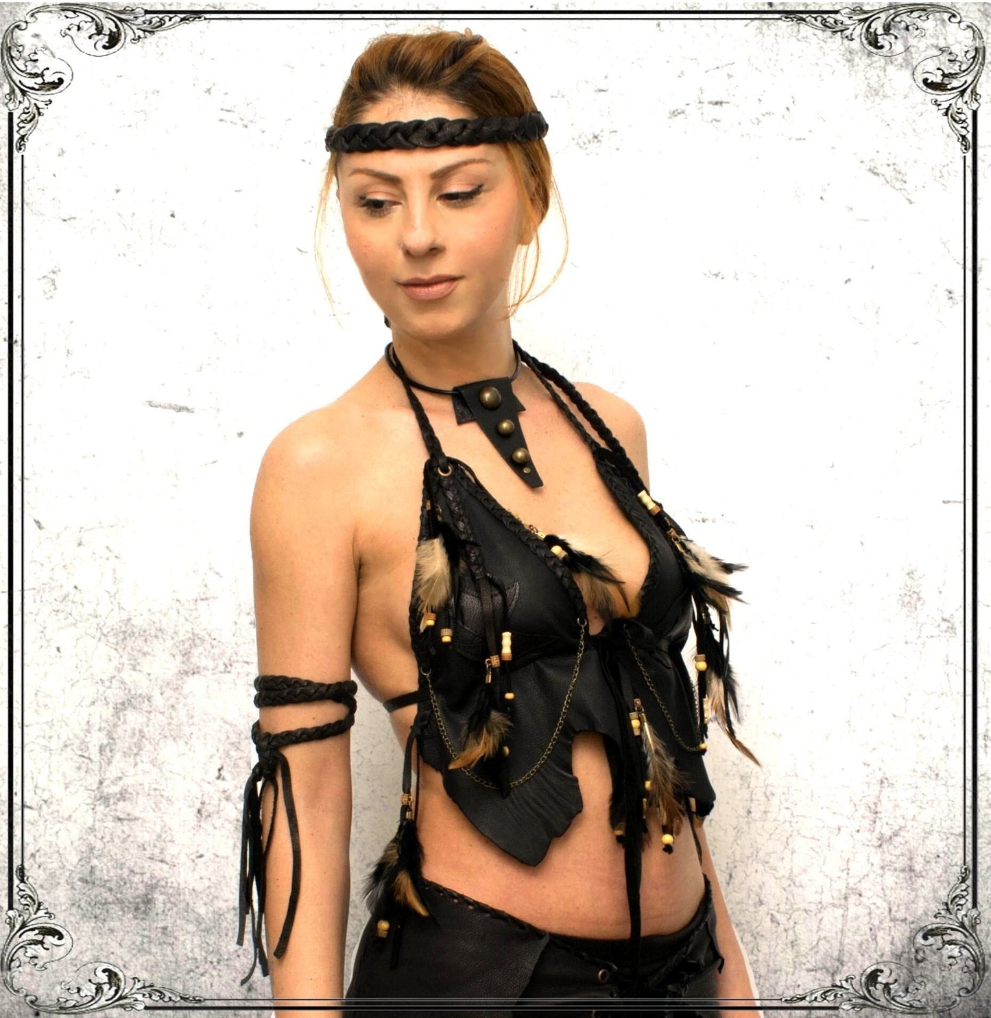 Feather Leather Crop Top: Apocalyptic Tribal Bra Bodice