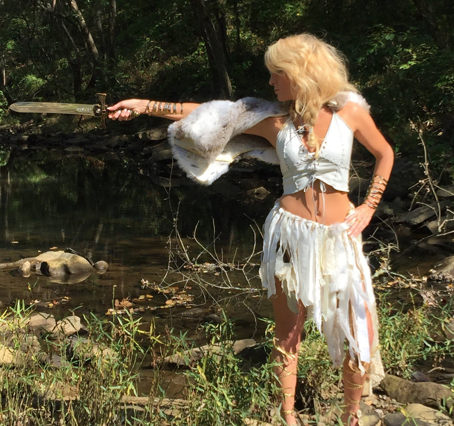 Viking White Leather Halter Top: leather Warrior Corset