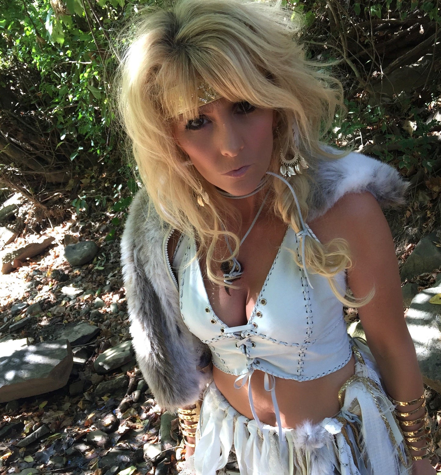 Viking White Leather Halter Top: leather Warrior Corset