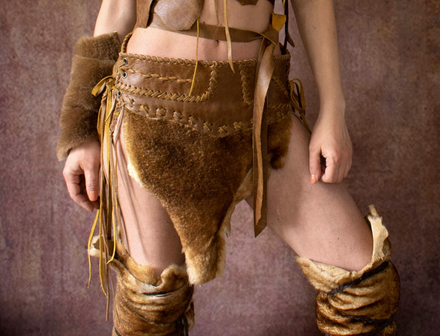 Tribal Fur & Leather Loincloth Skirt: Viking Pagan Style