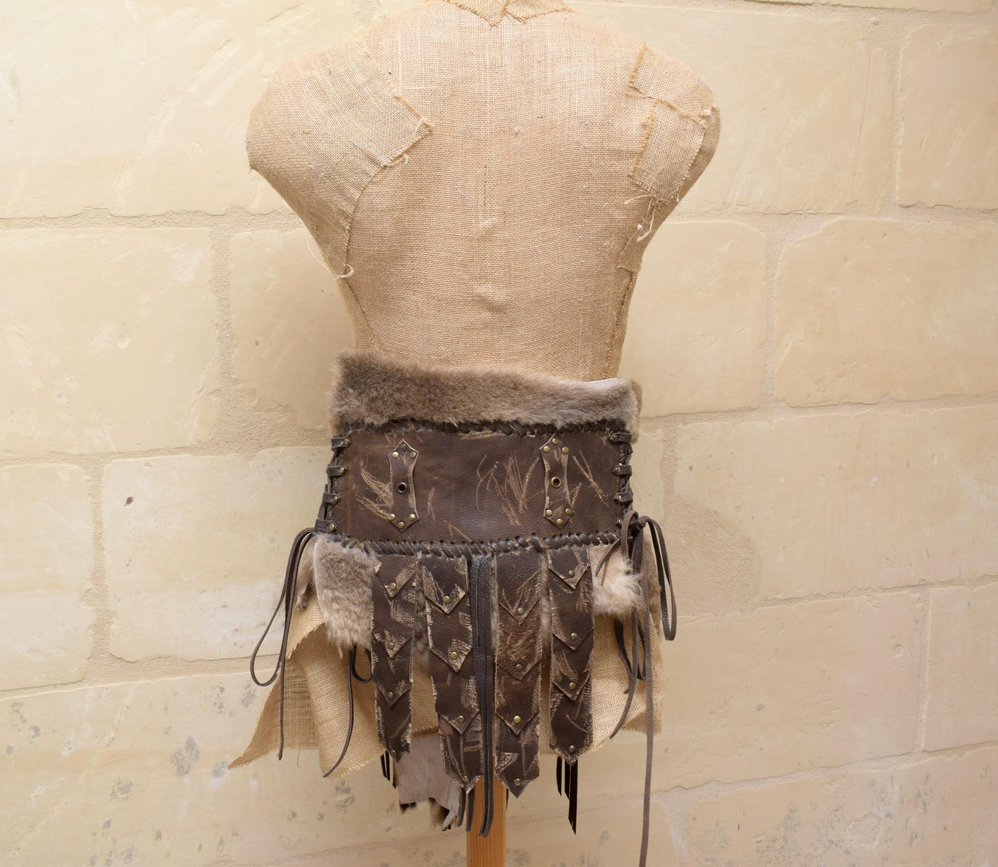 Distressed Leather Gladiator Belt: Fur skirt, Viking Cosplay Armour