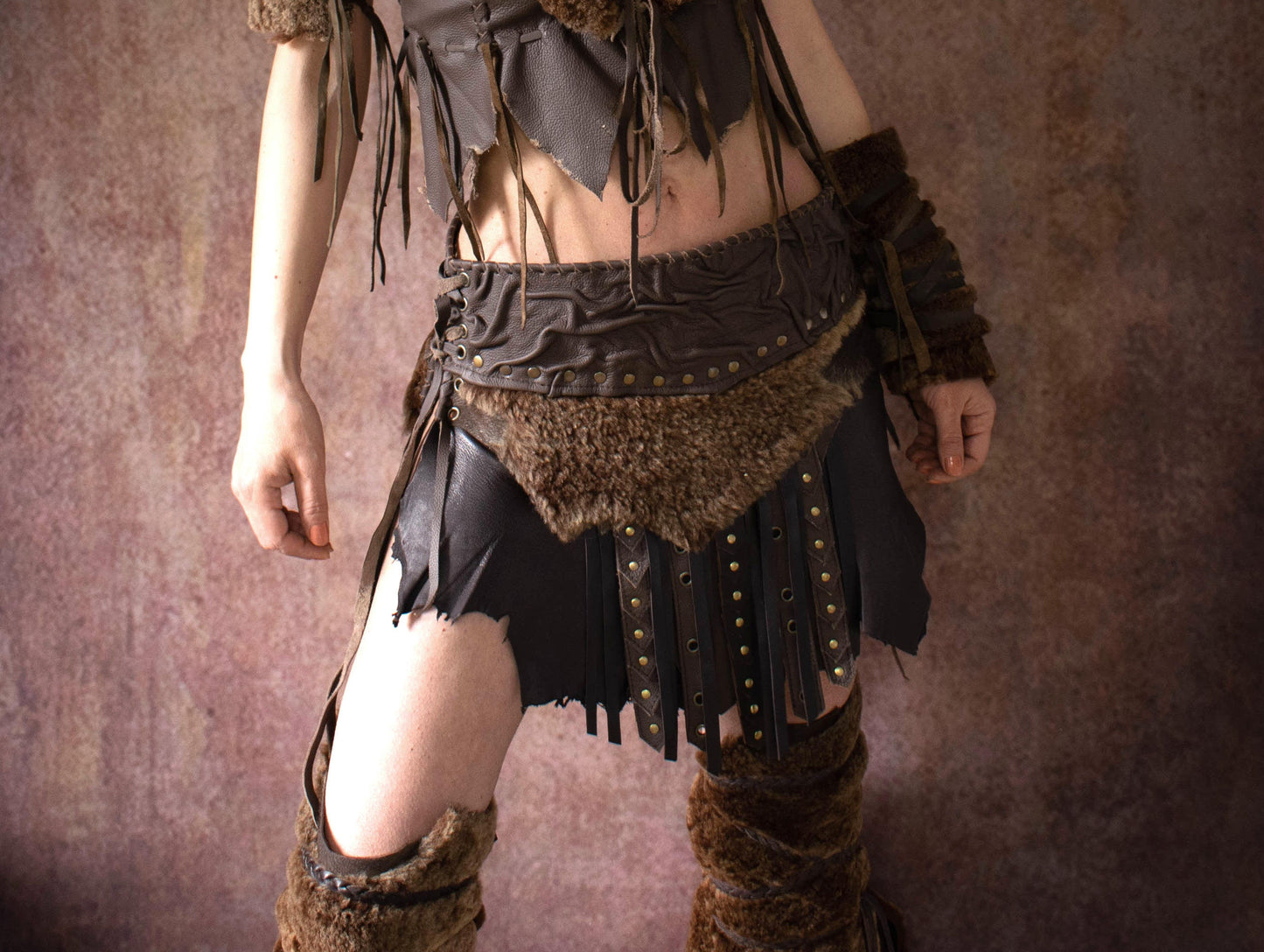 Gladiator Leather & Fur Skirt: Warrior Pagan Style Viking skirt
