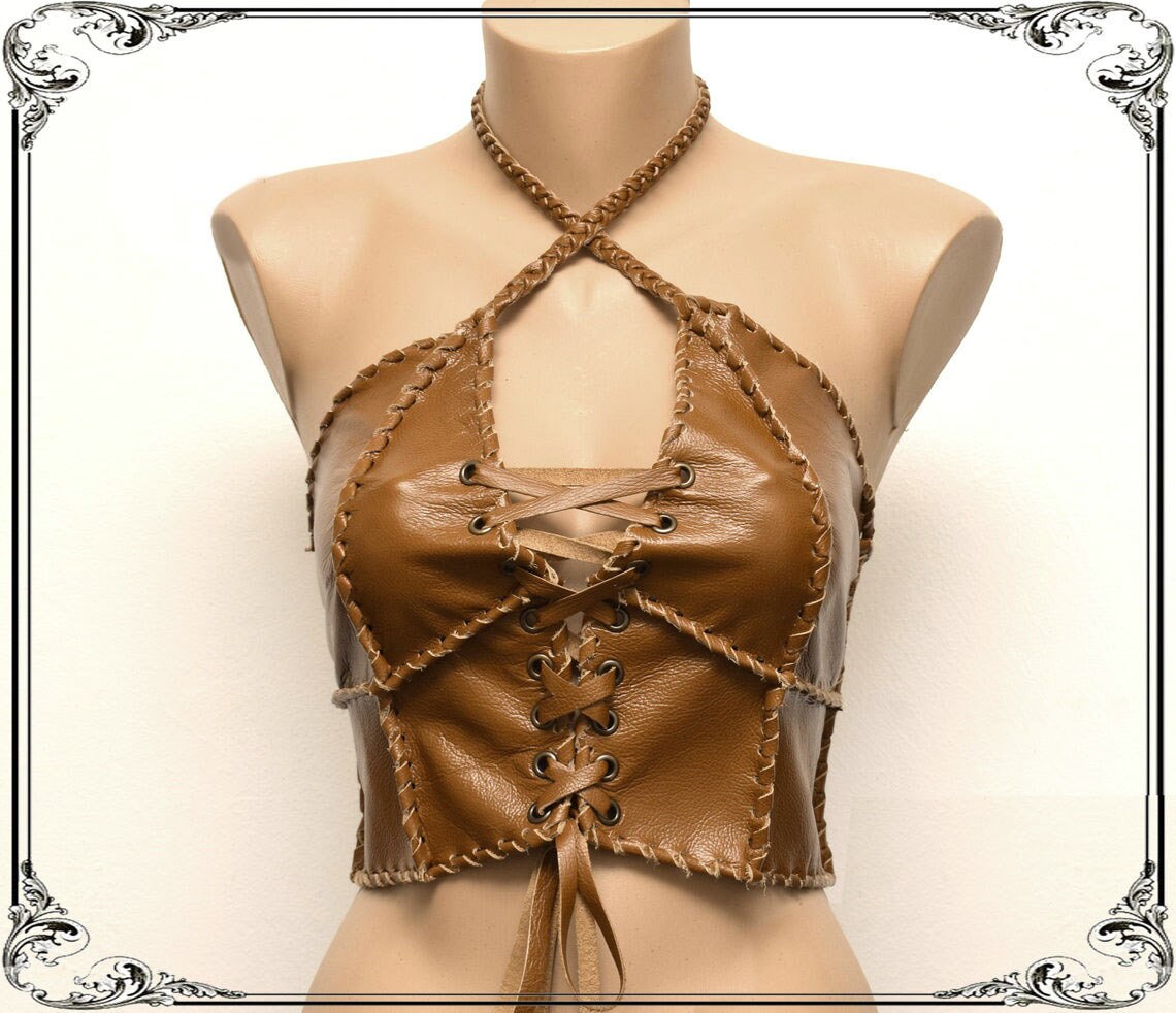 Handmade Leather Shieldmaiden Crop Top: Norse Warrior bra