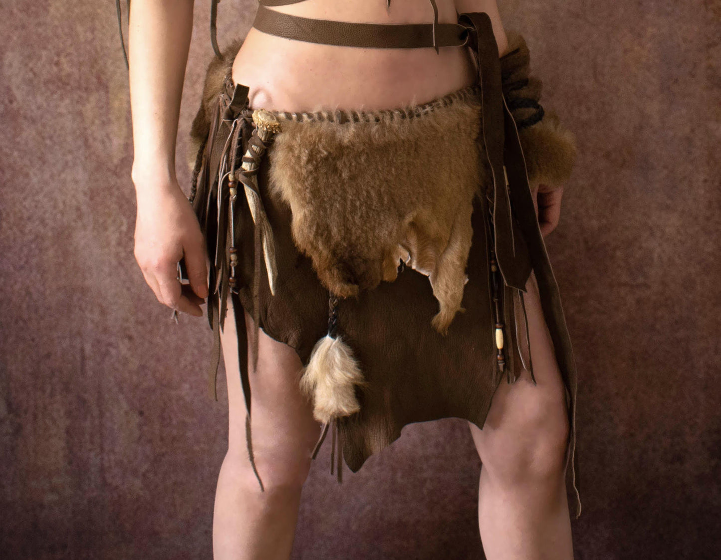 Fur Leather skirt: Barbarian Viking Costume - Handmade