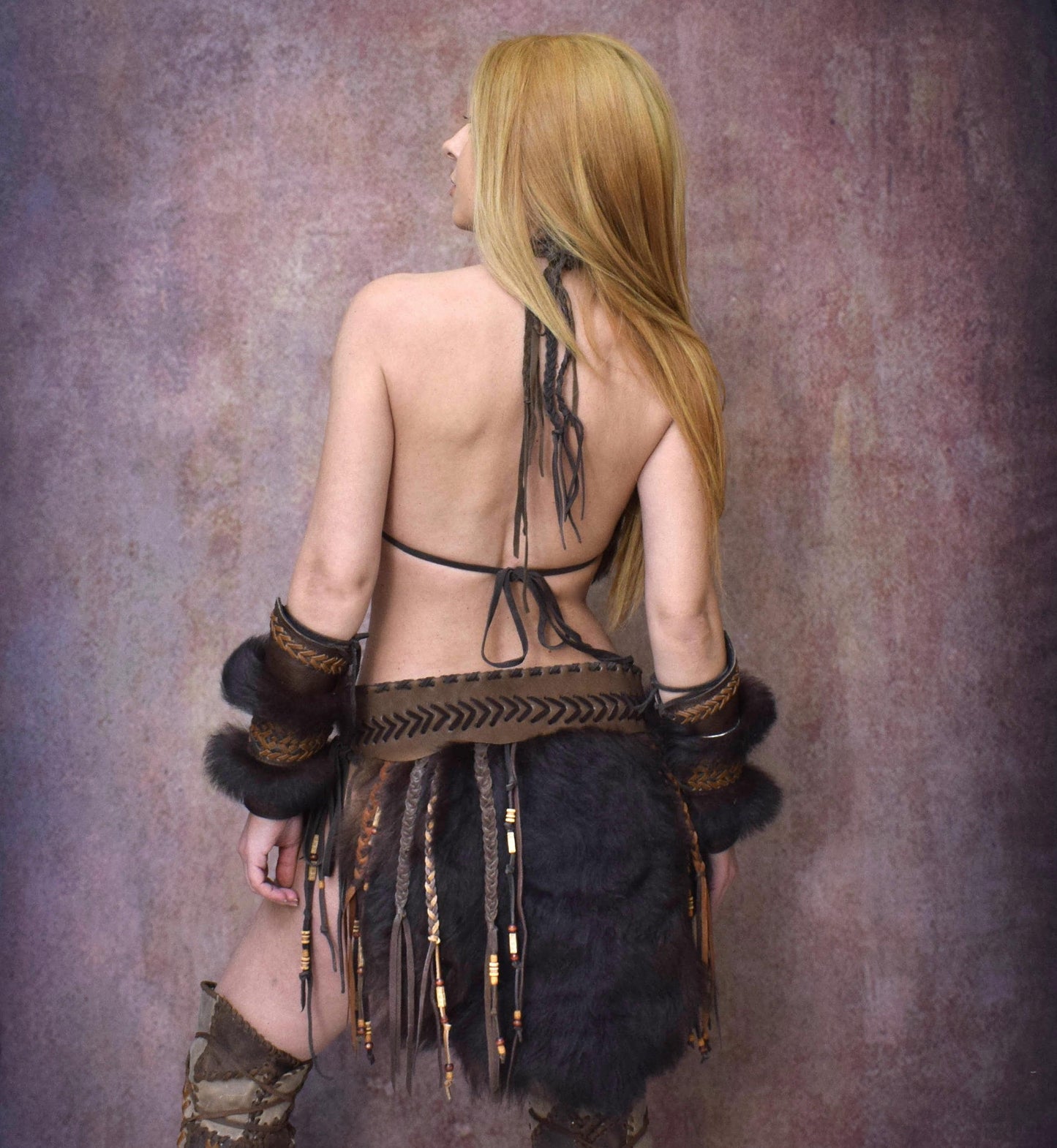 Sheep Fur Viking Costume: Bear Loincloth, Leather fur skirt