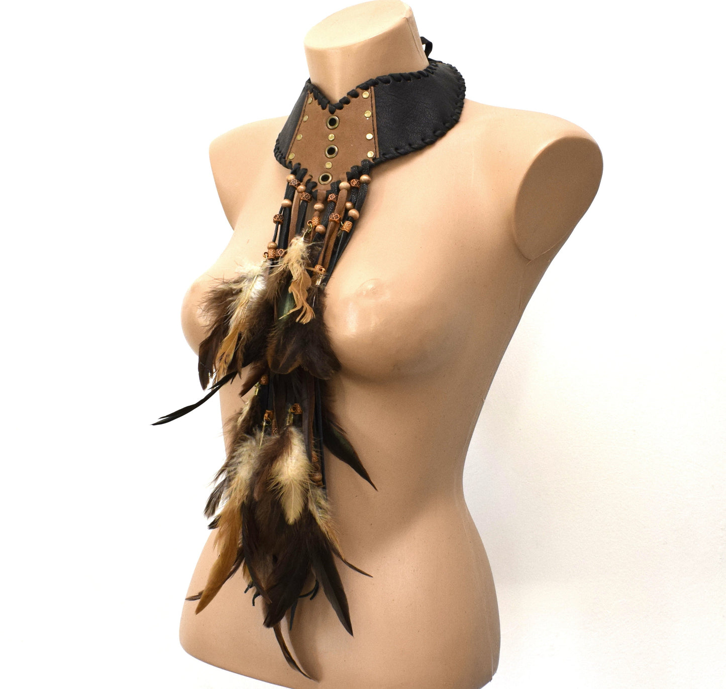 Leather Feather Fringe Choker: Festival Ethnic Collar