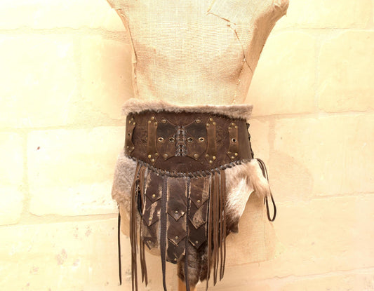 Distressed Leather Gladiator Belt: Fur skirt, Viking Cosplay Armour