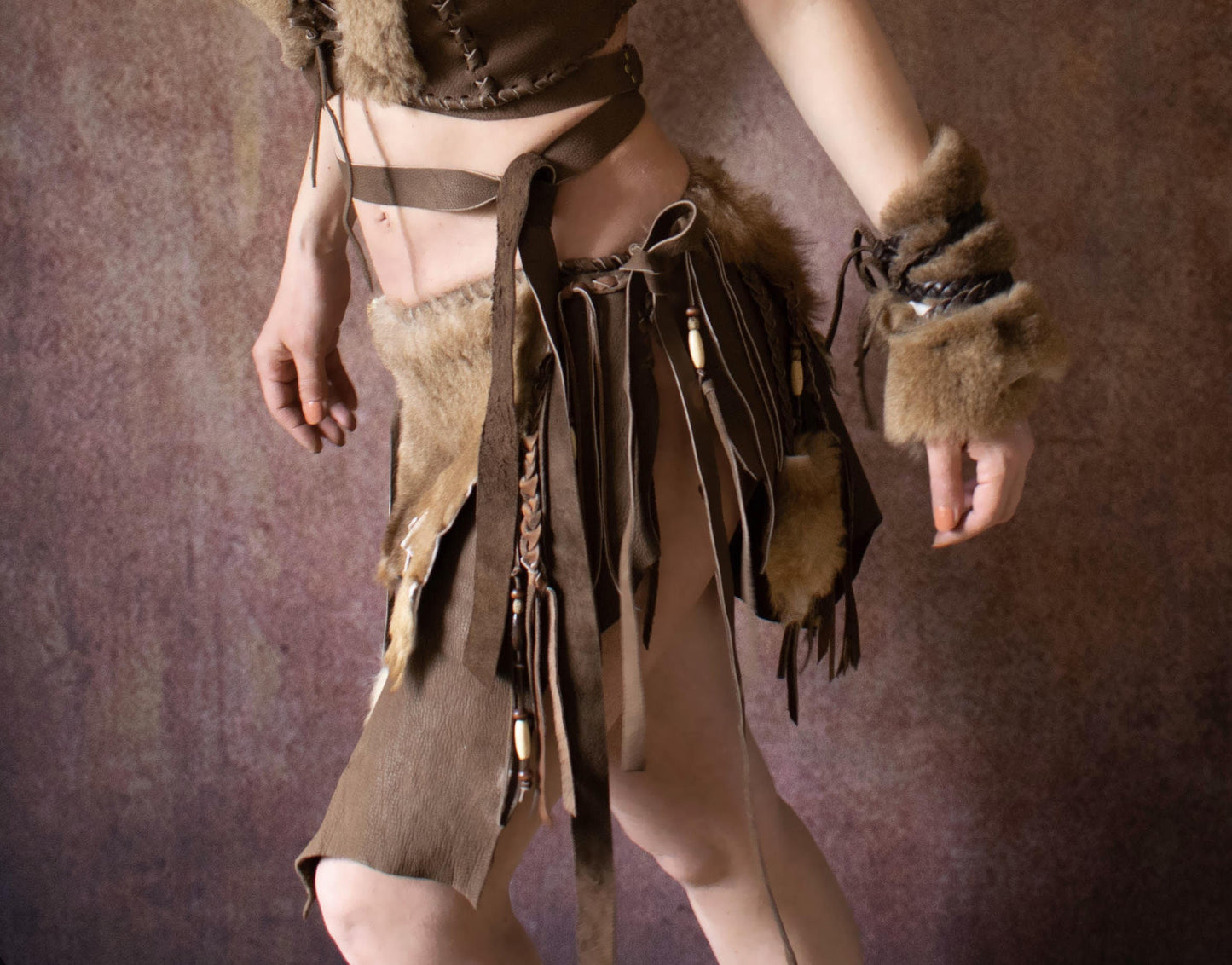 Fur Leather skirt: Barbarian Viking Costume - Handmade