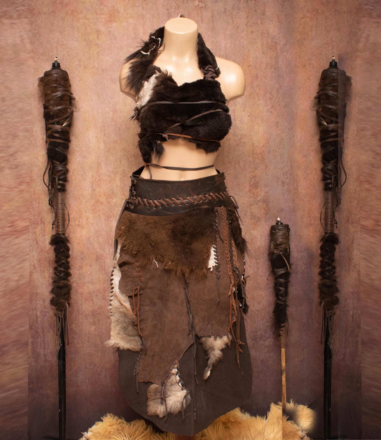 Long Leather & Fur Skirt: Prehistoric Primitive skirt
