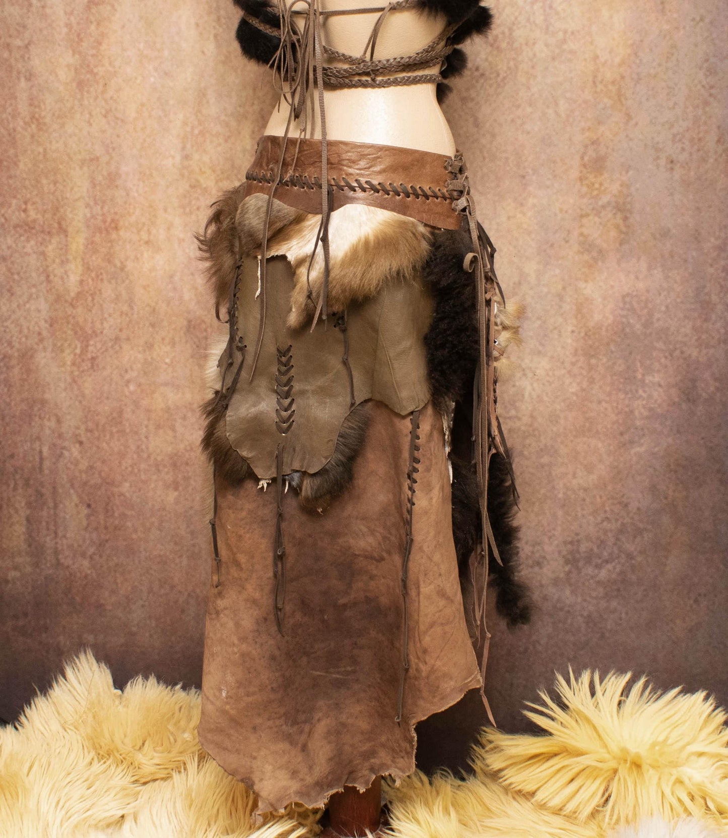Leather & Fur tribal Skirt: Prehistoric Primitive Style skirt