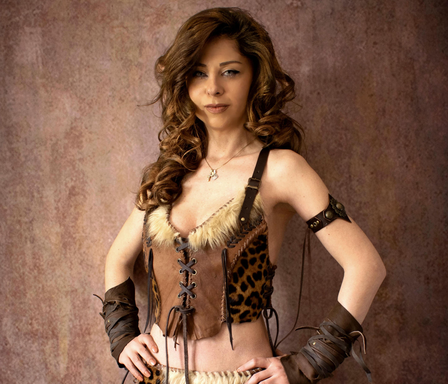 Leather Primitive tiger corset, Faux fur Post Apocalyptic halter