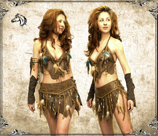 Barbarian leather outfit - skirt, top, arm bands, upper armlet