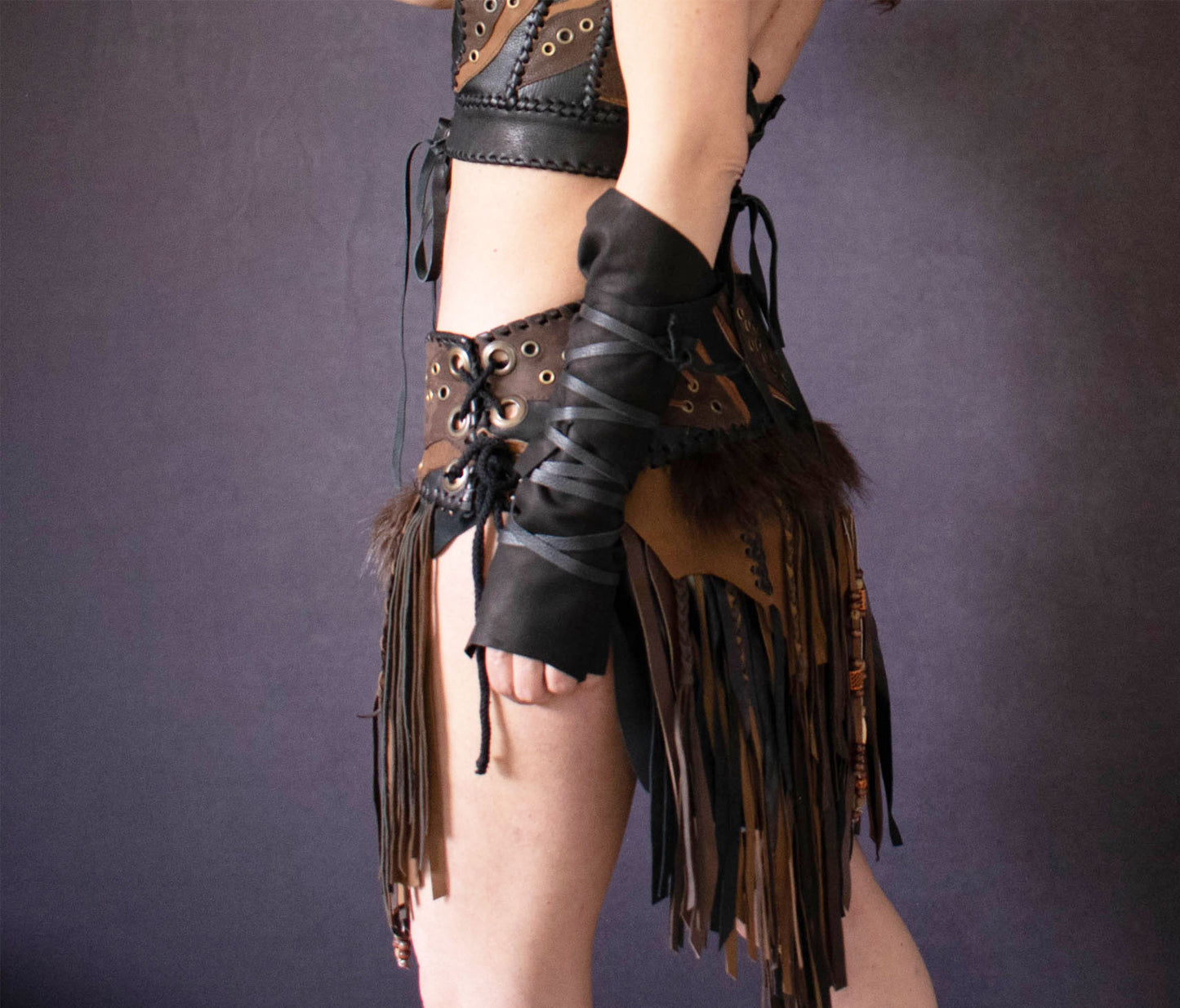 Fringed Leather & Fur Loincloth: Festival Cosplay Skirt in layers