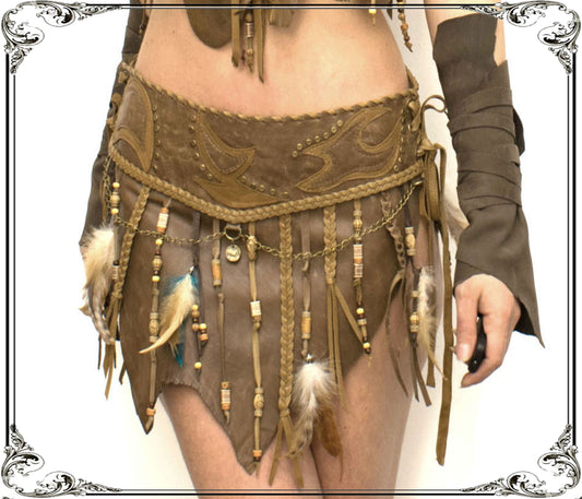 Barbarian leather skirt, Viking, fringed loincloth