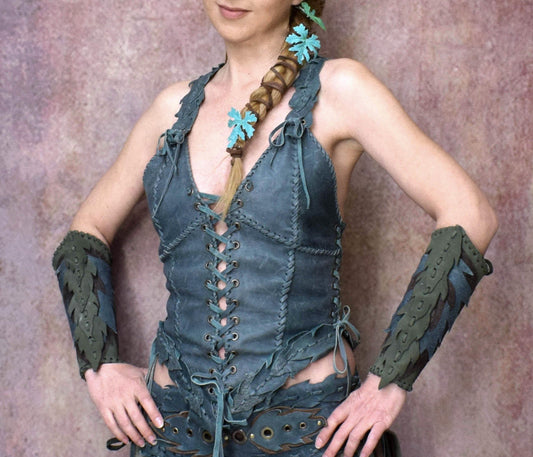 Elven Woodland Festival halter, green corset, Ivy cosplay elvish top