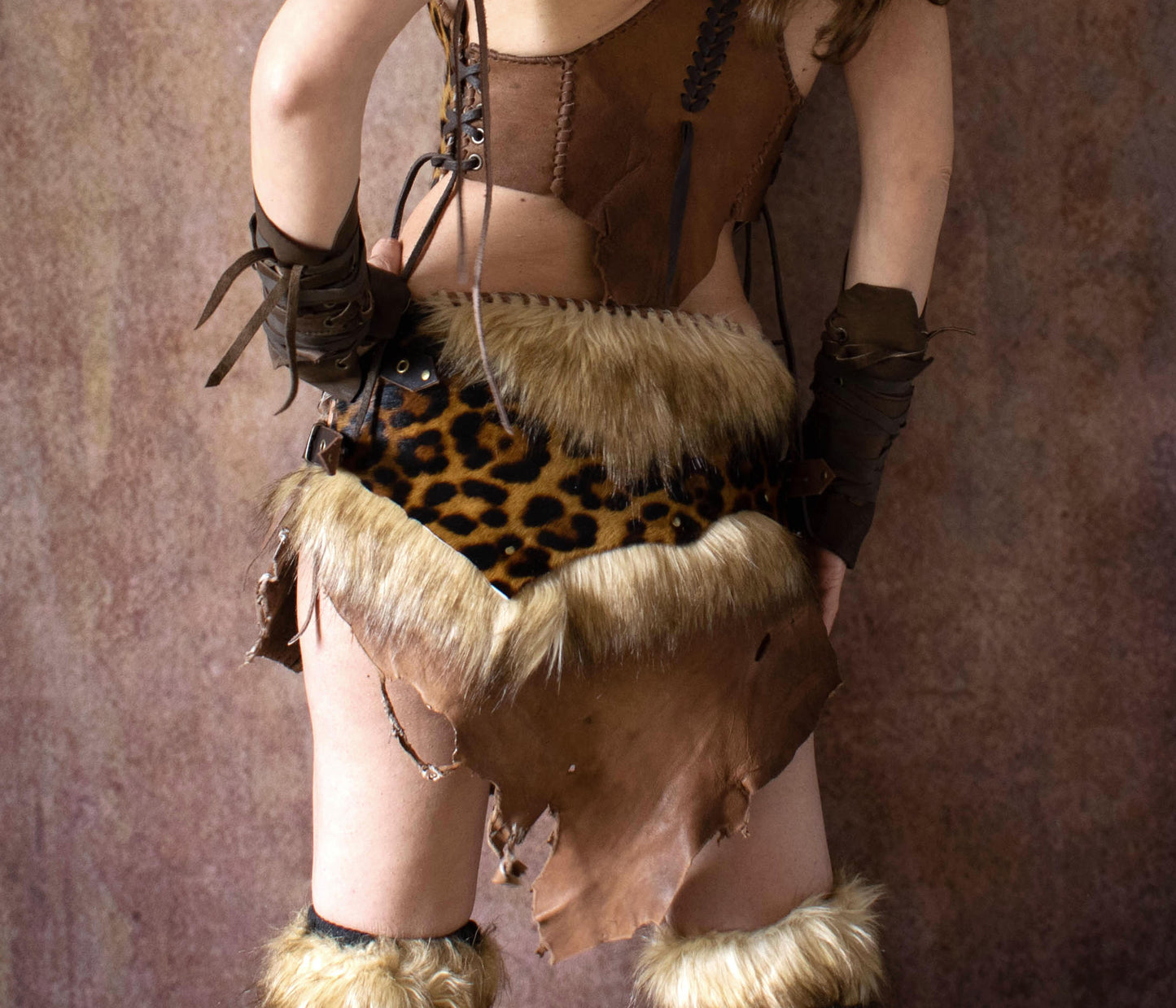 Leather primitive tiger over skirt, faux fur apocalyptical skirt