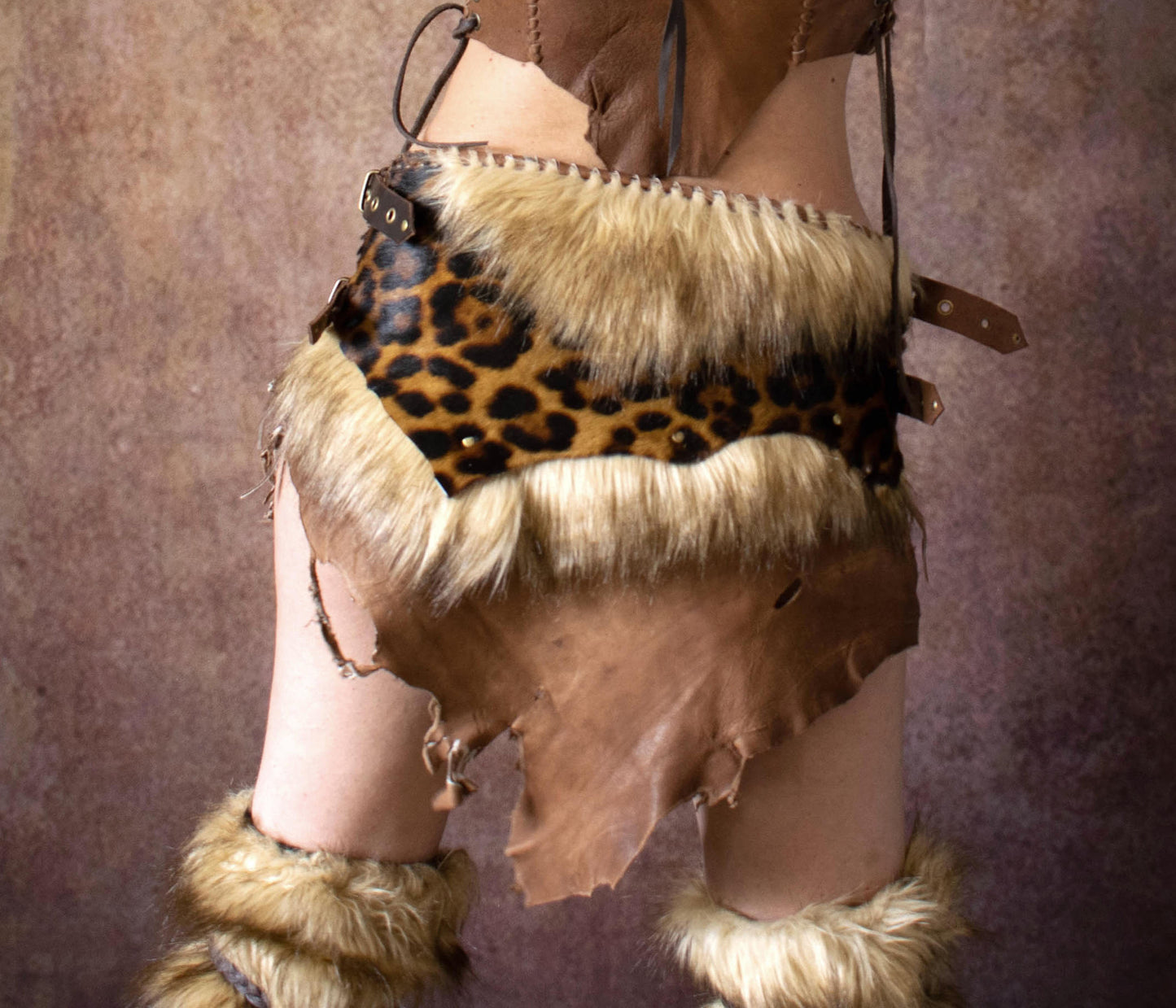 Leather primitive tiger over skirt, faux fur apocalyptical skirt