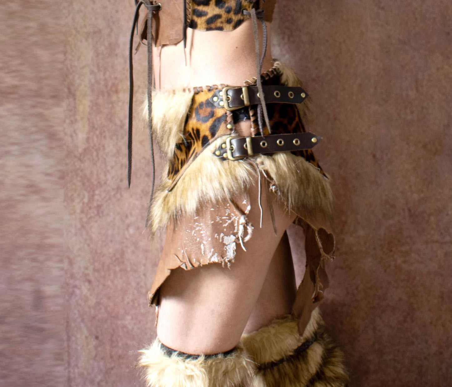 Leather primitive tiger over skirt, faux fur apocalyptical skirt